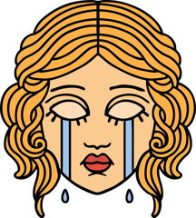 traditional tattoo of female face crying