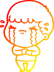 warm gradient line drawing cartoon man crying