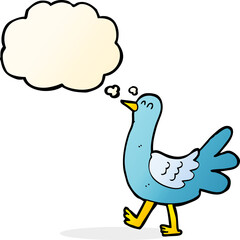 cartoon walking bird with thought bubble