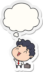 cartoon businessman and thought bubble as a printed sticker