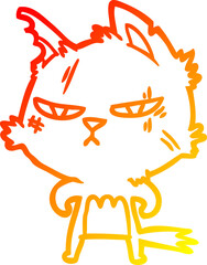 warm gradient line drawing tough cartoon cat