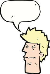 cartoon stressed out face with speech bubble