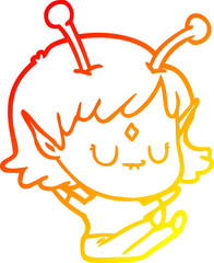 warm gradient line drawing cartoon alien girl