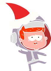 flat color illustration of a tired astronaut wearing santa hat