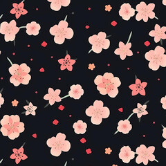 Minimal Cherry Blossom seamless pattern background generative AI illustration. 
