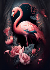 Photo Art Digital Painting flamingo , Beautiful art painting created by Ai 