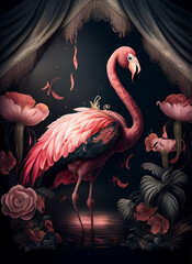 Photo Art Digital Painting flamingo , Beautiful art painting created by Ai 