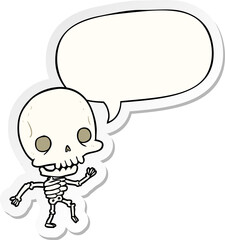 cute cartoon dancing skeleton and speech bubble sticker