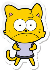 sticker of a cartoon nervous cat