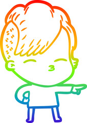 rainbow gradient line drawing cartoon squinting girl