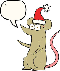 speech bubble cartoon mouse wearing christmas hat