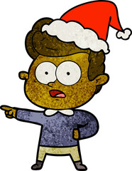 textured cartoon of a staring man wearing santa hat
