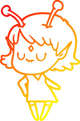 warm gradient line drawing cartoon alien girl