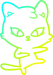 cold gradient line drawing cute cartoon cat