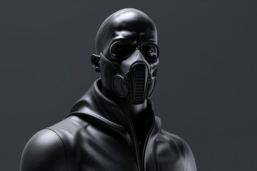 mysterious figure in a black leather suit and gas mask. Generative AI