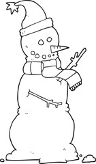 black and white cartoon snowman