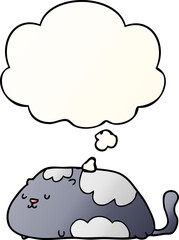 cartoon cat and thought bubble in smooth gradient style
