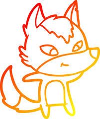 warm gradient line drawing friendly cartoon wolf
