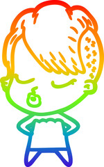rainbow gradient line drawing cartoon pretty hipster girl