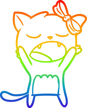 recommend clip art: rainbow gradient line drawing cartoon cat meowing