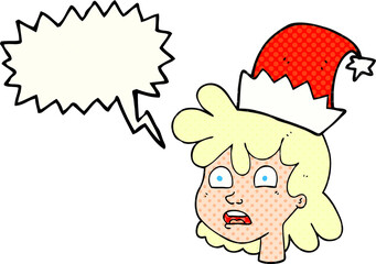 comic book speech bubble cartoon woman wearing christmas hat