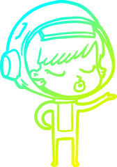 cold gradient line drawing cartoon pretty astronaut girl