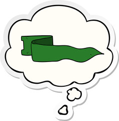 cartoon waving banner and thought bubble as a printed sticker
