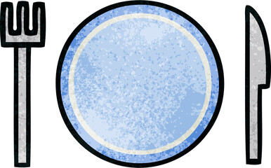 retro grunge texture cartoon plate and cutlery