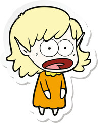 sticker of a cartoon shocked elf girl