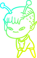 cold gradient line drawing cute cartoon alien girl