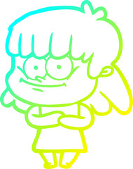cold gradient line drawing cartoon smiling woman