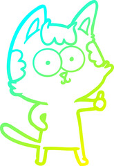 cold gradient line drawing happy cartoon cat