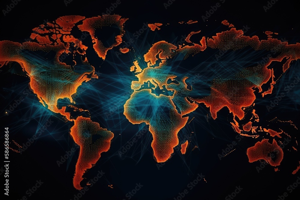 Poster world map with dark background for a modern and dramatic loo. generative ai