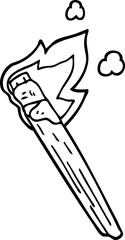 line drawing cartoon burning torch brand