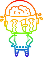 rainbow gradient line drawing cartoon crying robot