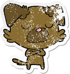 distressed sticker of a cartoon dog