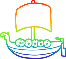 rainbow gradient line drawing cartoon viking boat