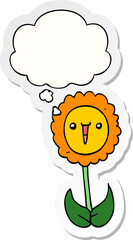 cartoon flower and thought bubble as a printed sticker