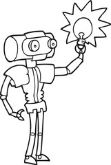 black and white cartoon robot with light bulb