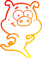Obraz premium warm gradient line drawing happy cartoon pig running