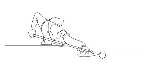 Continuous line man playing pool billiards