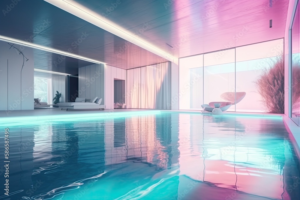 Sticker an indoor swimming pool in a spacious room. Generative AI