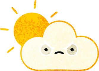 retro illustration style cartoon sunshine and cloud
