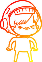 warm gradient line drawing angry cartoon space girl