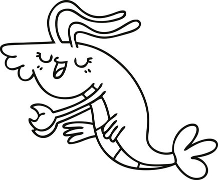 recommend clip art: quirky line drawing cartoon happy shrimp