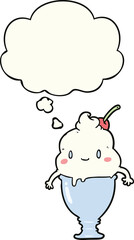 cute cartoon ice cream and thought bubble