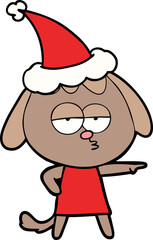 line drawing of a bored dog wearing santa hat