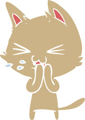 flat color style cartoon cat hissing