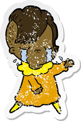 distressed sticker of a cartoon crying girl