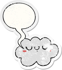 cute cartoon cloud and speech bubble distressed sticker